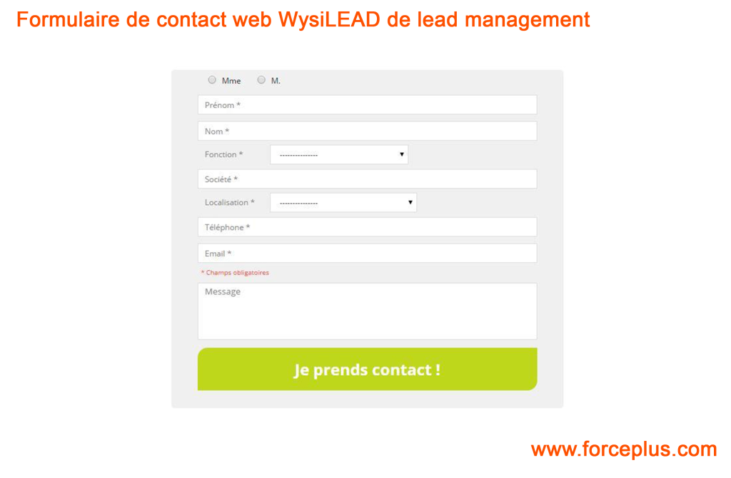 Formulaire de contact web WysiLEAD de lead management